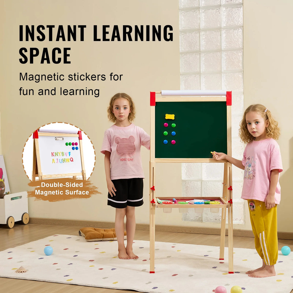 SucceBuy Wooden Magnetic Drawing Board Double Sided Art Easel
