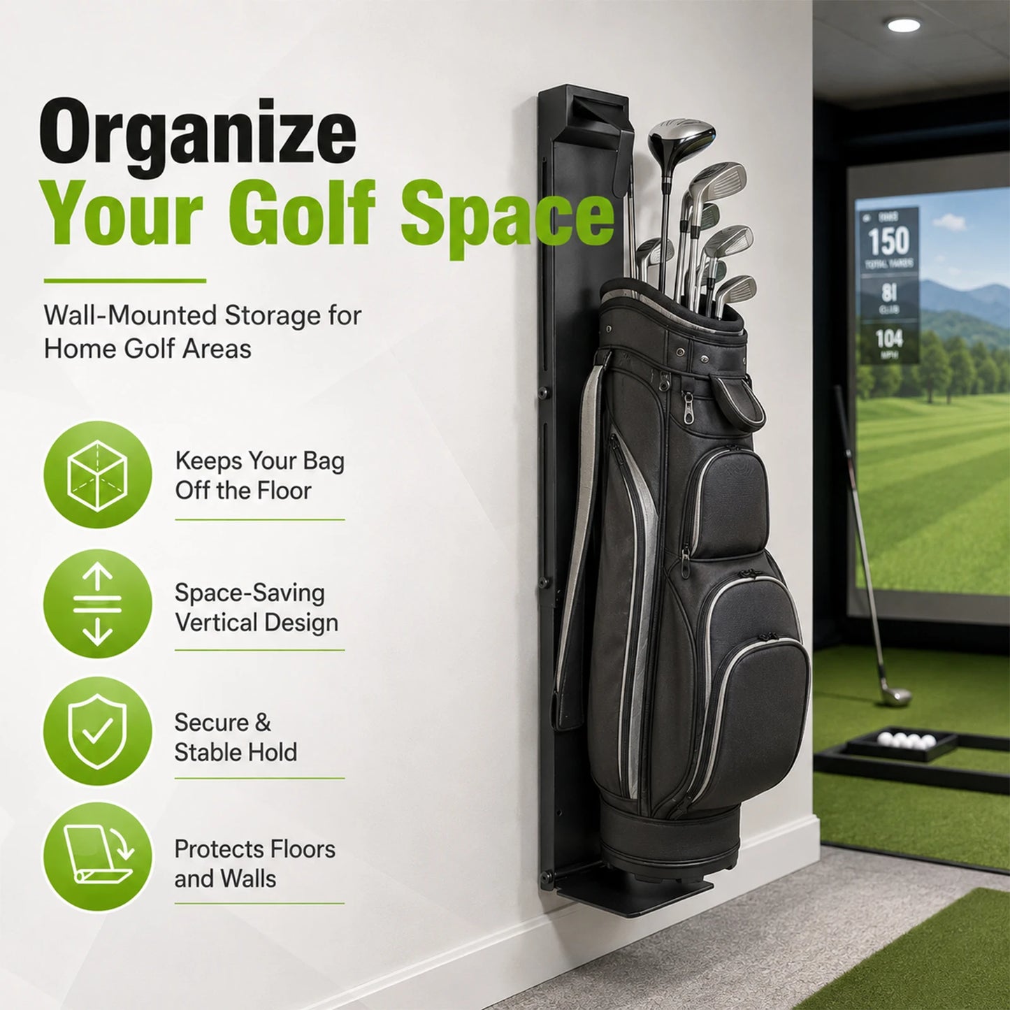 Heavy Duty Adjustable Steel Golf Bag Wall Mount Rack