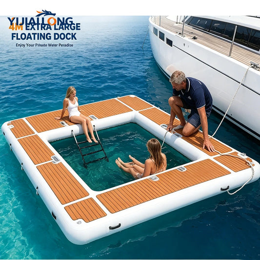 13ft Inflatable Yacht Pool Dock – Portable Floating Platform with 20cm Thickness  PVC Floating Swimming Pool Dock For  Yacht/Boat/Sea/Lake Water Activities