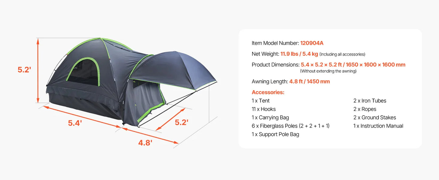SucceBuy Waterproof Pickup Truck Tent With Expandable Awning For Camping