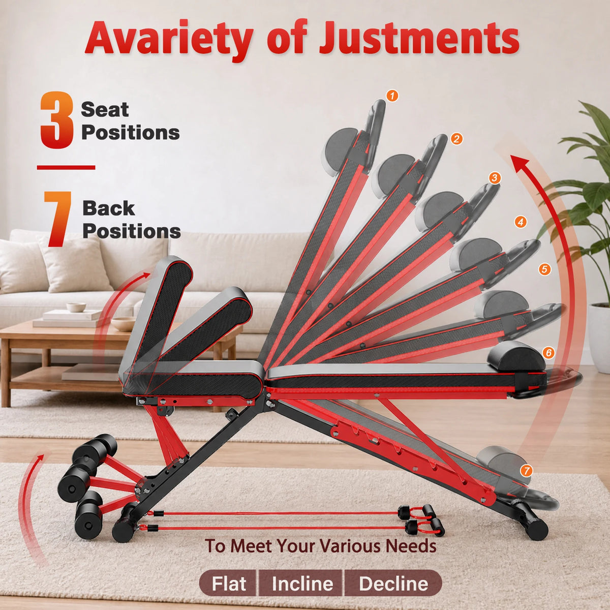Foldable Weight Bench With Adjustable Backrest And Resistance Bands