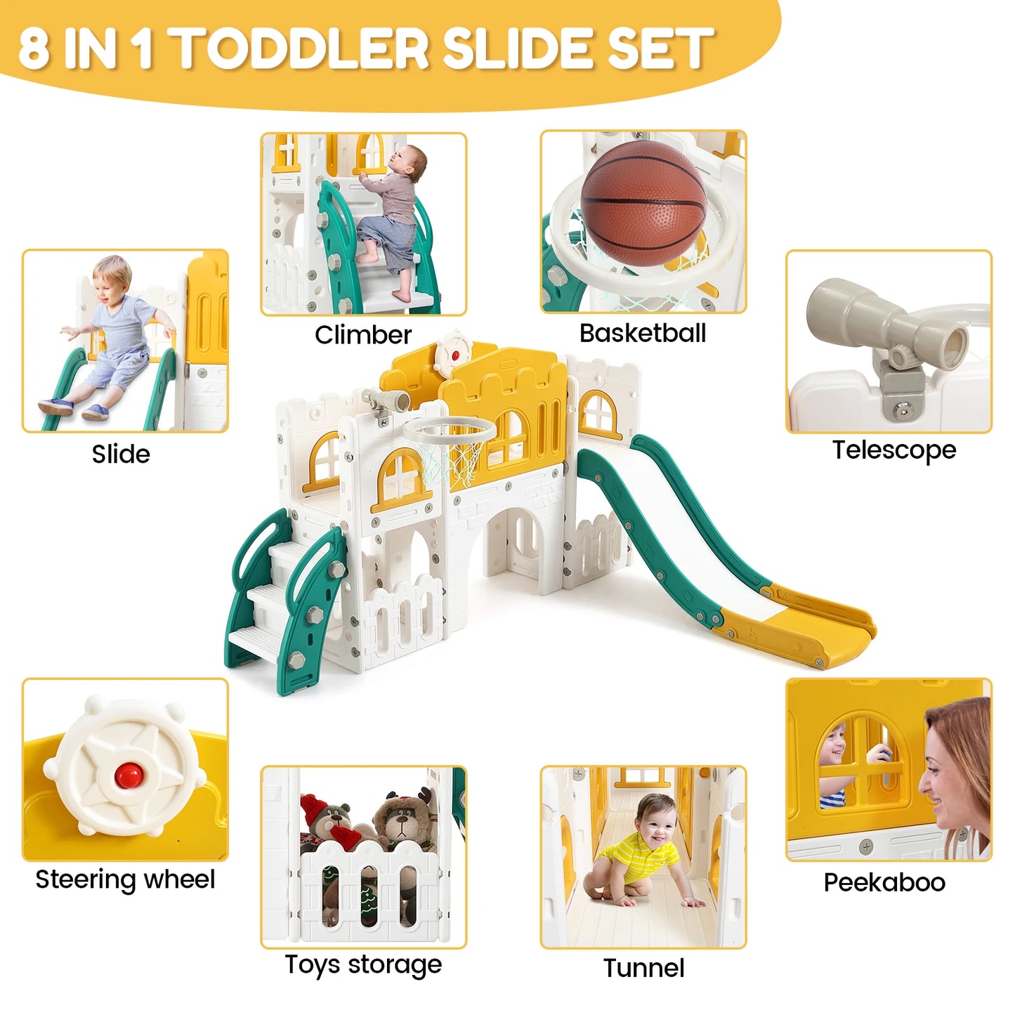 8 In 1 Toddler Slide Indoor Outdoor Kids Playground Playset
