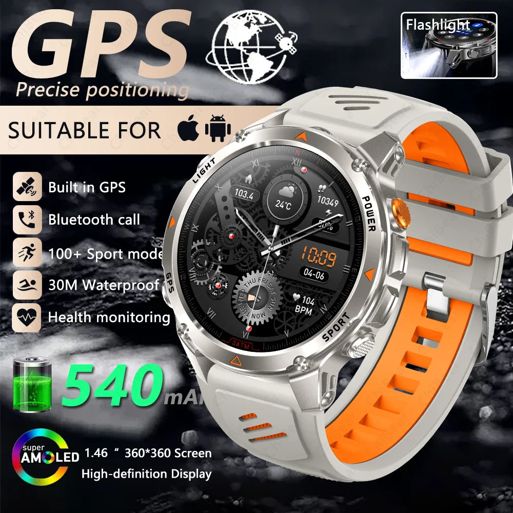 2026 New GPS Map Navigation Smart Watch Men Women Amoled Screen 3ATM Waterproof Sports Compass Health Bluetooth Call Smartwatch