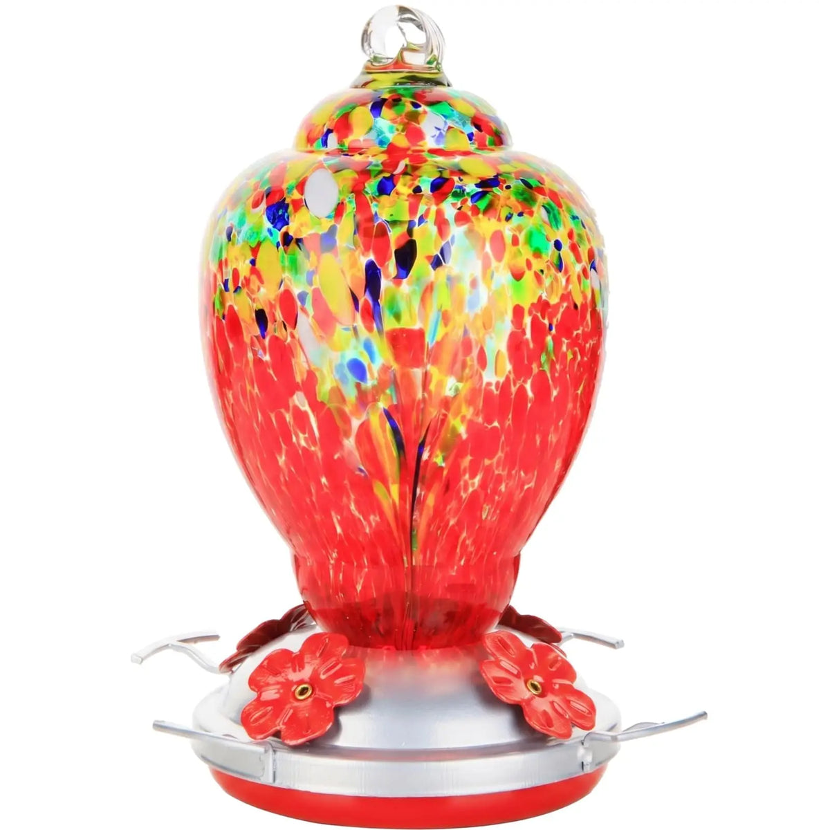 Hand Blown Glass Hummingbird Feeder With Ant Proof Tray