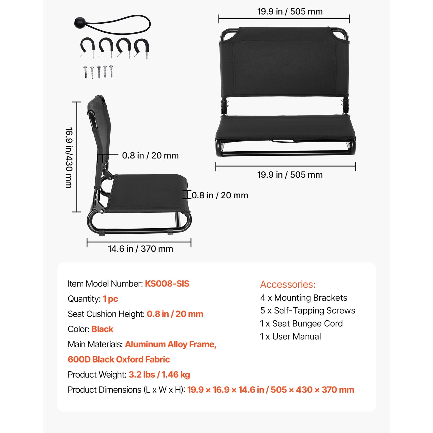 SucceBuy Aluminum Kayak Seat With Adjustable Back Support