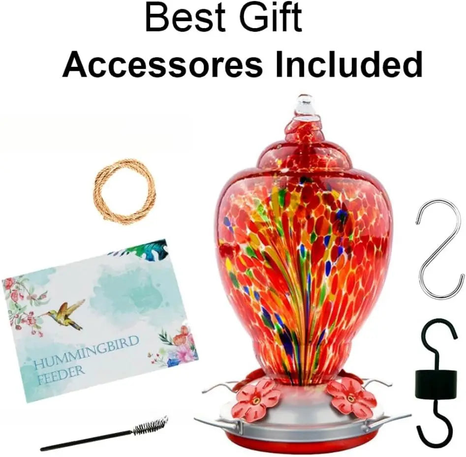 Hand Blown Glass Hummingbird Feeder With Ant Proof Tray
