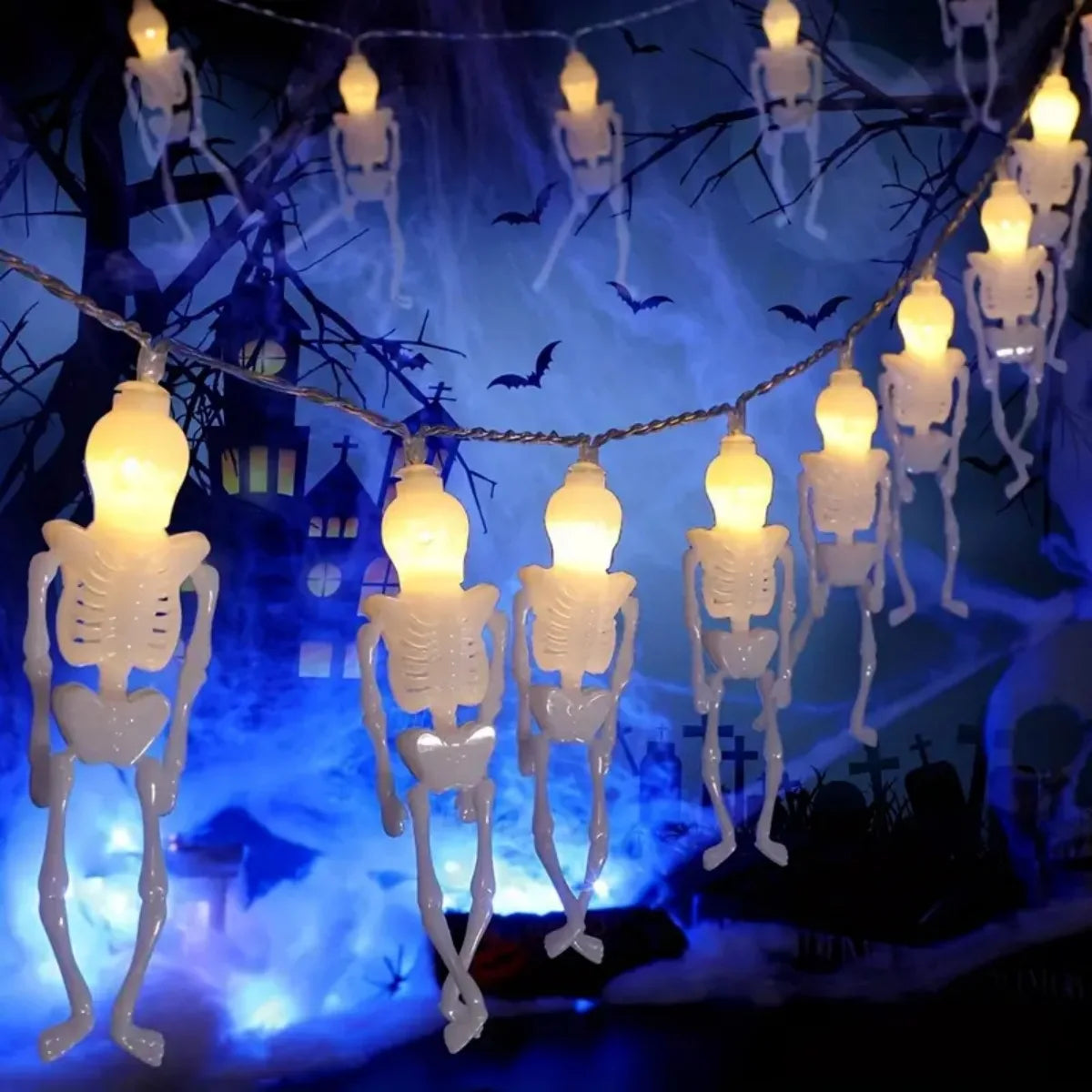 Halloween LED Skeleton String Lights Battery Operated Indoor Outdoor Decor