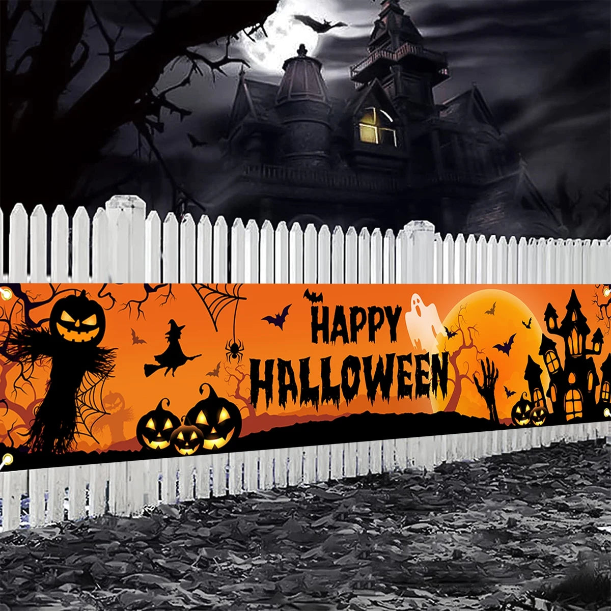 Happy Halloween Outdoor Pumpkin Bat Banner Party Backdrop Decor