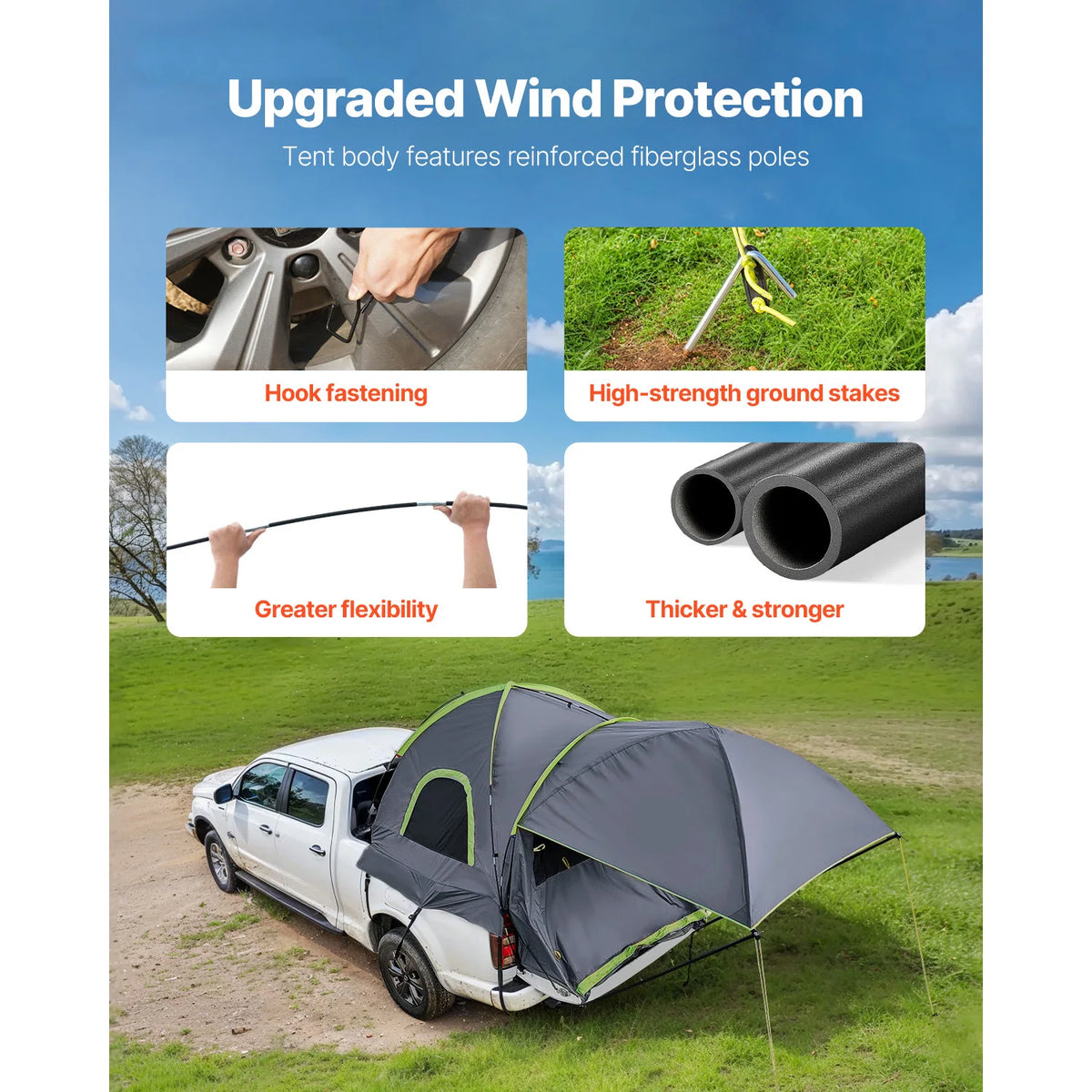SucceBuy Waterproof Pickup Truck Tent With Expandable Awning For Camping