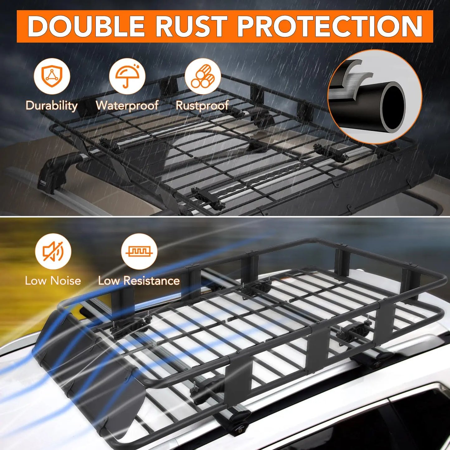 HiMISS Adjustable Steel Roof Rack Basket 200LB Cargo Carrier