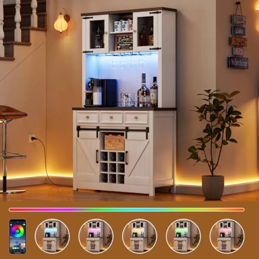 Wooden Coffee Bar Cabinet For Kitchen Buffet Wine Storage Hutch