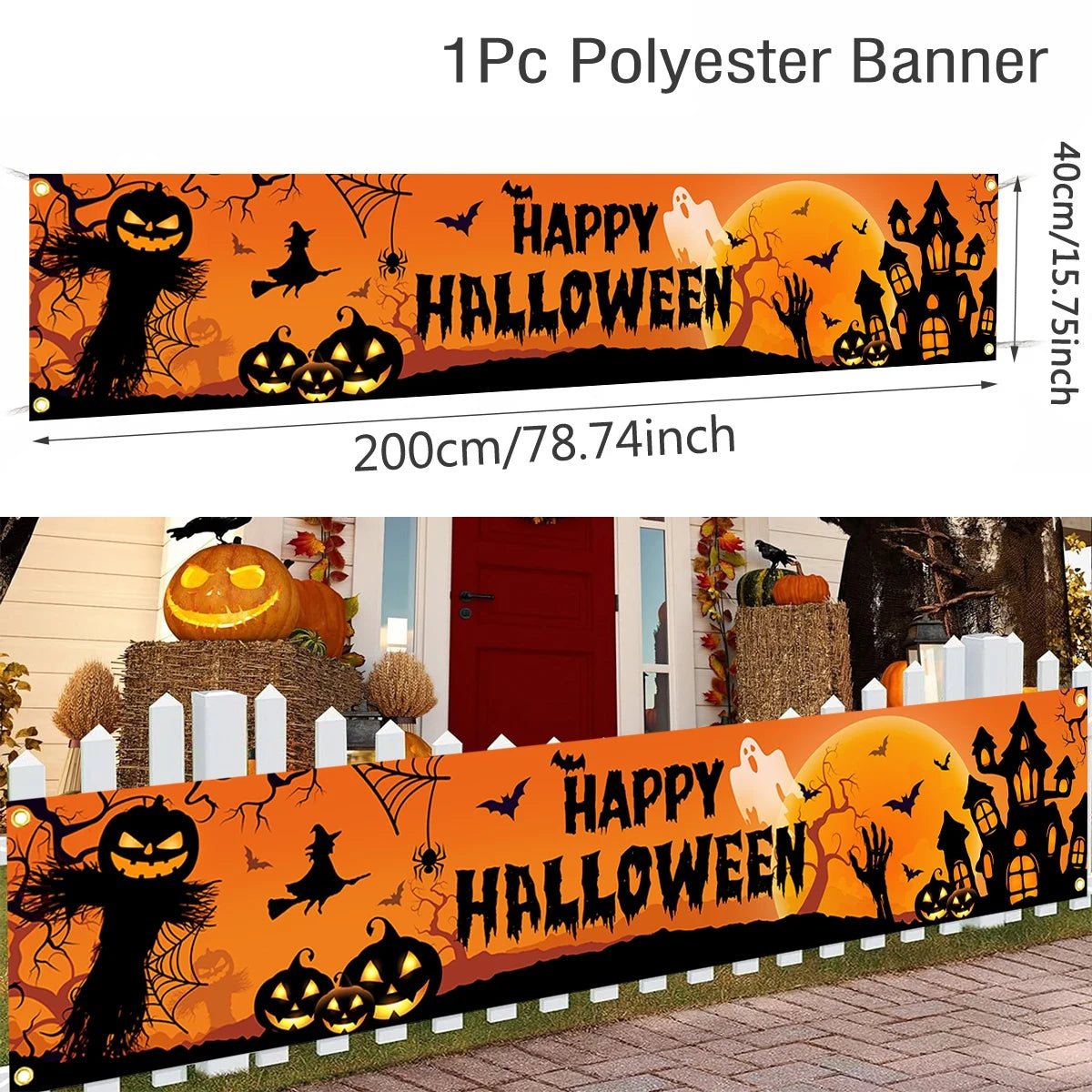 Happy Halloween Outdoor Pumpkin Bat Banner Party Backdrop Decor