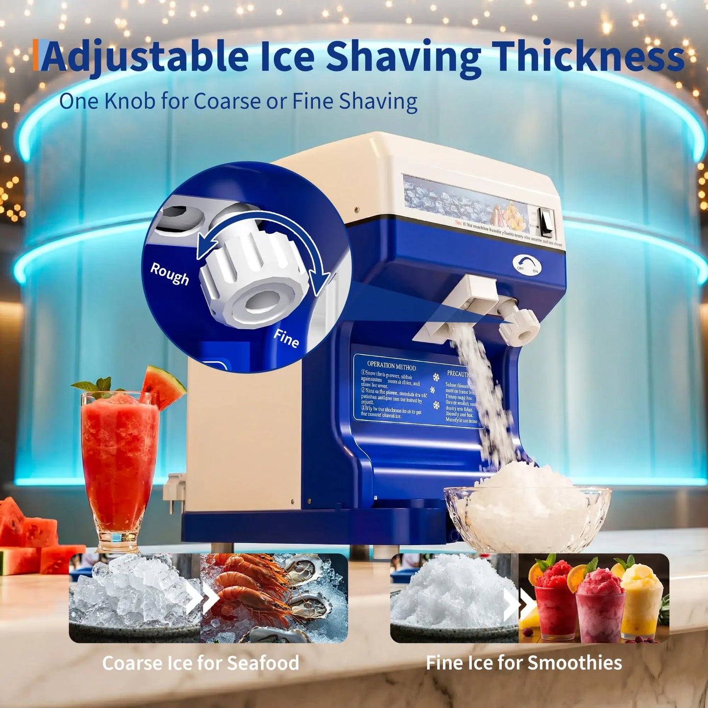 Commercial Shaved Ice Maker, 300 Lbs/Hr Electric Ice Shaver Machine with 8L Large Hopper, 1500RPM Stainless Steel Snow Cone Maker & Ice Crusher, Adjustable Ice Texture for Home & Business