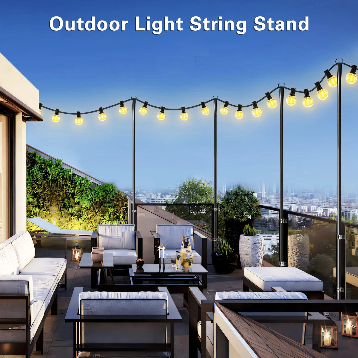 Aiopp Heavy Duty Metal Adjustable Outdoor String Light Poles