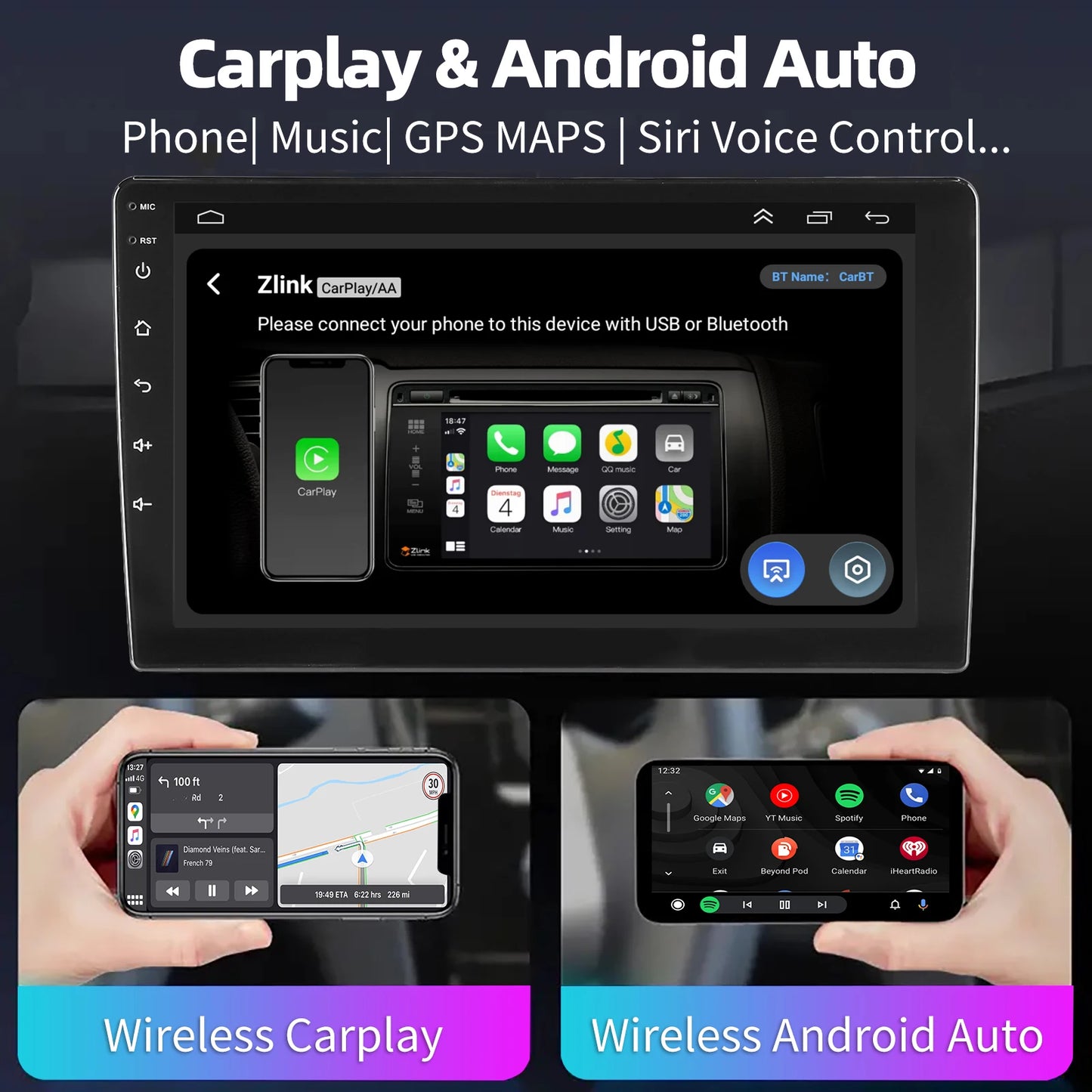 Essgoo Wireless CarPlay Android Auto Car Stereo Radio With GPS
