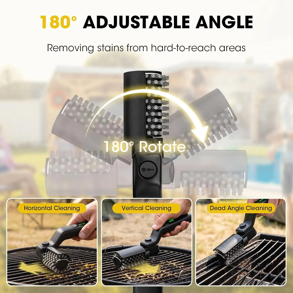 Electric Grill Brush, High Torque Grill Brush with 3-Speed Modes, 20kg Max Torque BBQ Cleaner, Safe for Porcelain, Cast Iron & Stainless Steel Grates, Reinforced Steel Bristles, Comes with Extra Cloth Brush Head and Heat Resi