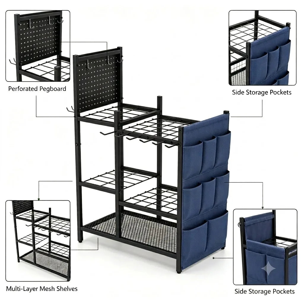 Heavy Duty Metal Garden Tool Storage Rack And Organizer