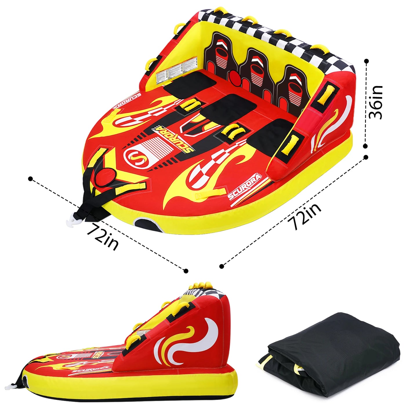 3 Person Towable Tube for Boating, Inflatable Sofa Boat Tube with Front & Back Tow Points, 0.65mm PVC & 840D Nylon Cover, for Lake River Water Sports Fun