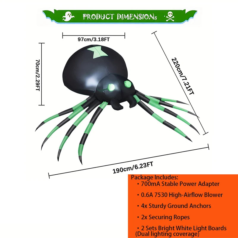 LED Glowing Inflatable Spider Outdoor Halloween Yard Decor