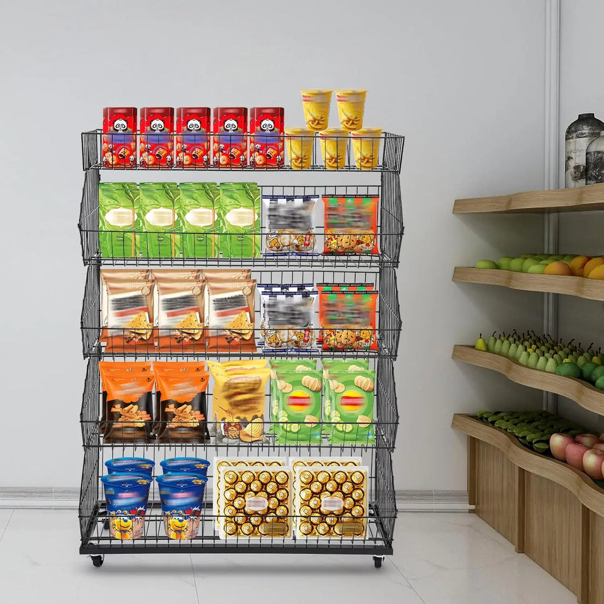 Multi Level Steel Wire Display Shelf For Supermarket Produce