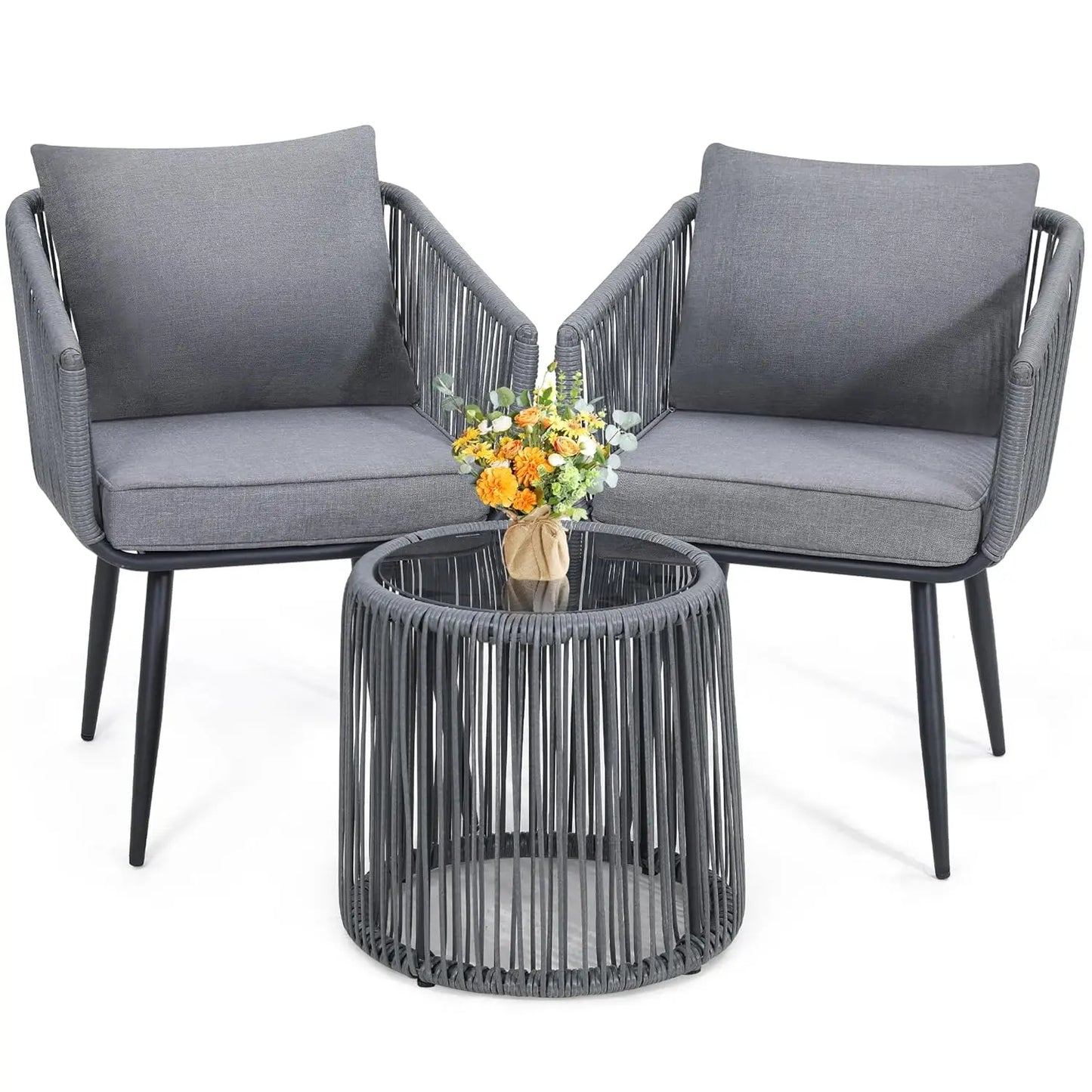 Modern Four Piece Rattan Patio Bistro Outdoor Furniture Set
