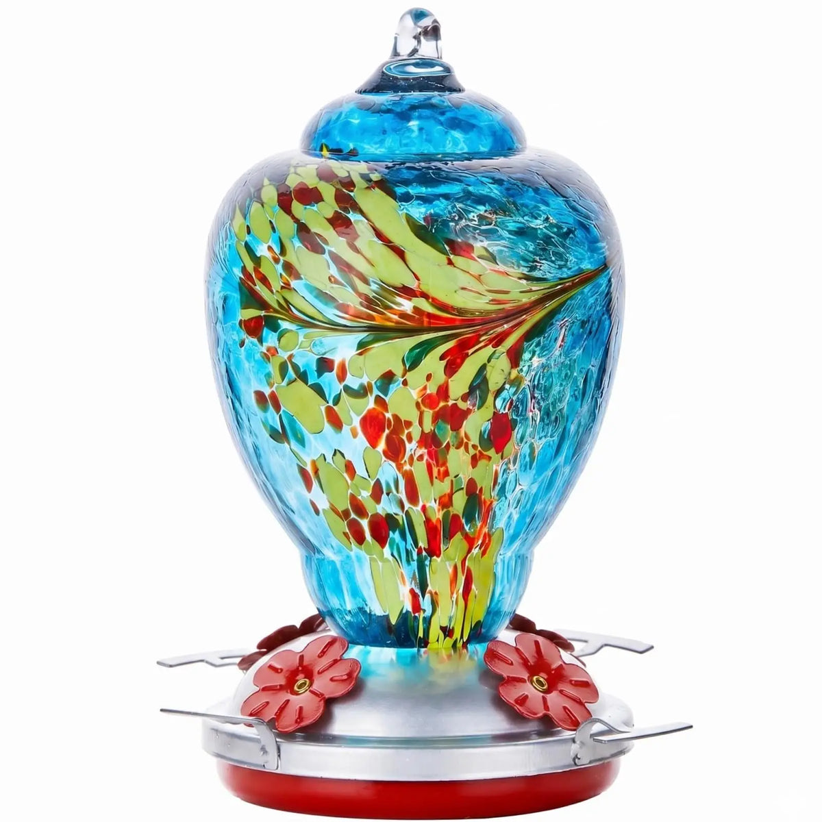 Hand Blown Glass Hummingbird Feeder With Ant Proof Tray
