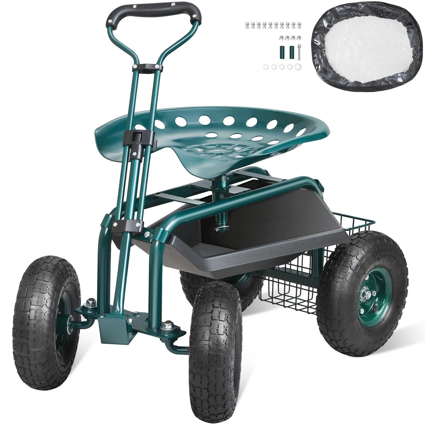 SucceBuy Rolling Garden Cart With Swivel Seat And Steering