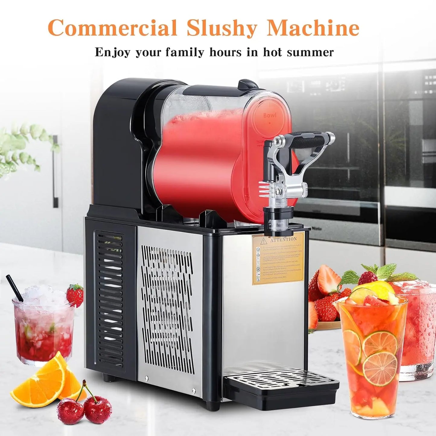 3L Commercial Slushie Machine – 300W Stainless Steel Frozen Drink Maker, Self-Cleaning, for Margaritas, Smoothies & Cocktails, Ideal for Home & Small Business Use, Black