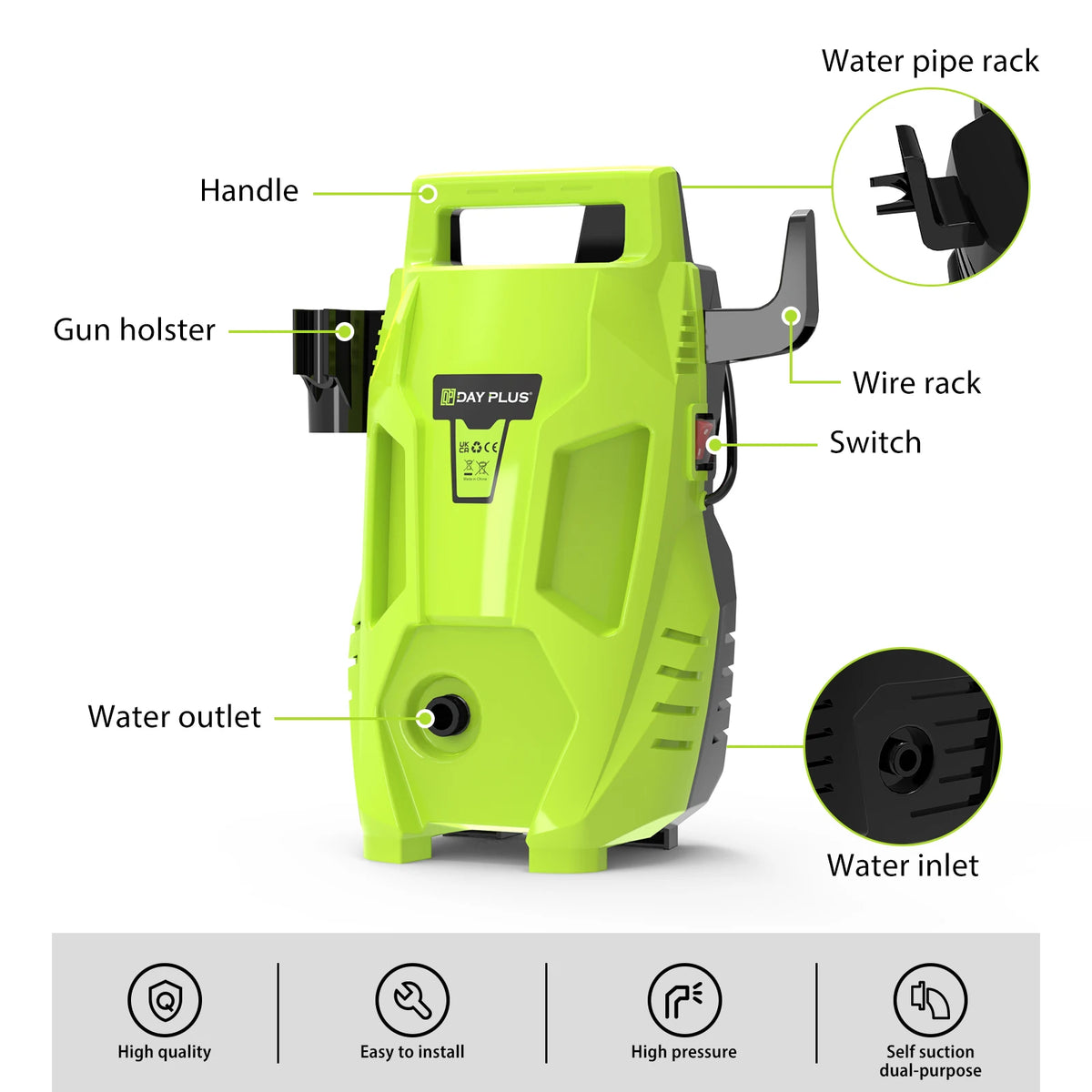 DayPlus High Pressure Electric Washer For Patio Cleaning