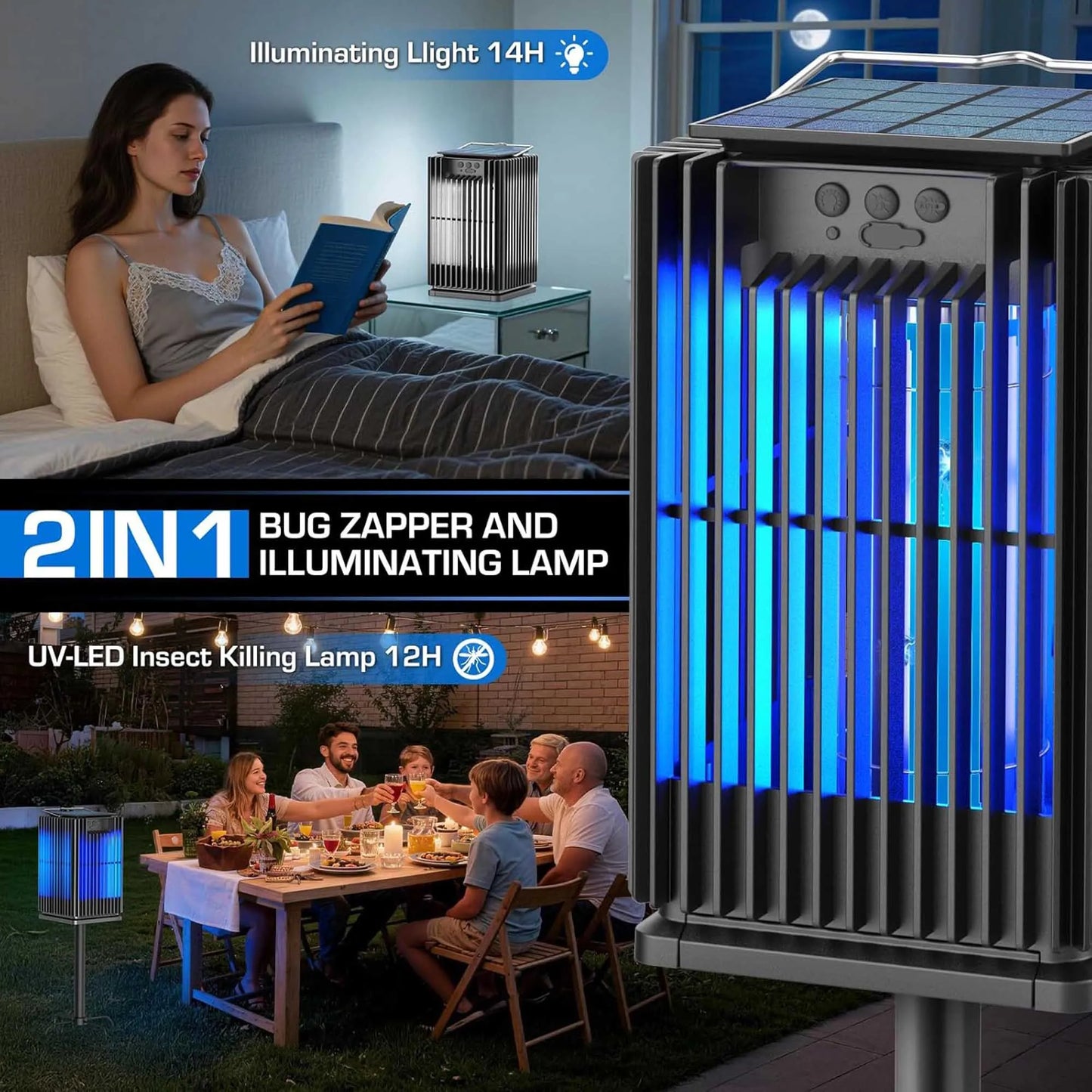 Solar Cordless Outdoor Bug Zapper With Integrated Led Ground Bracket