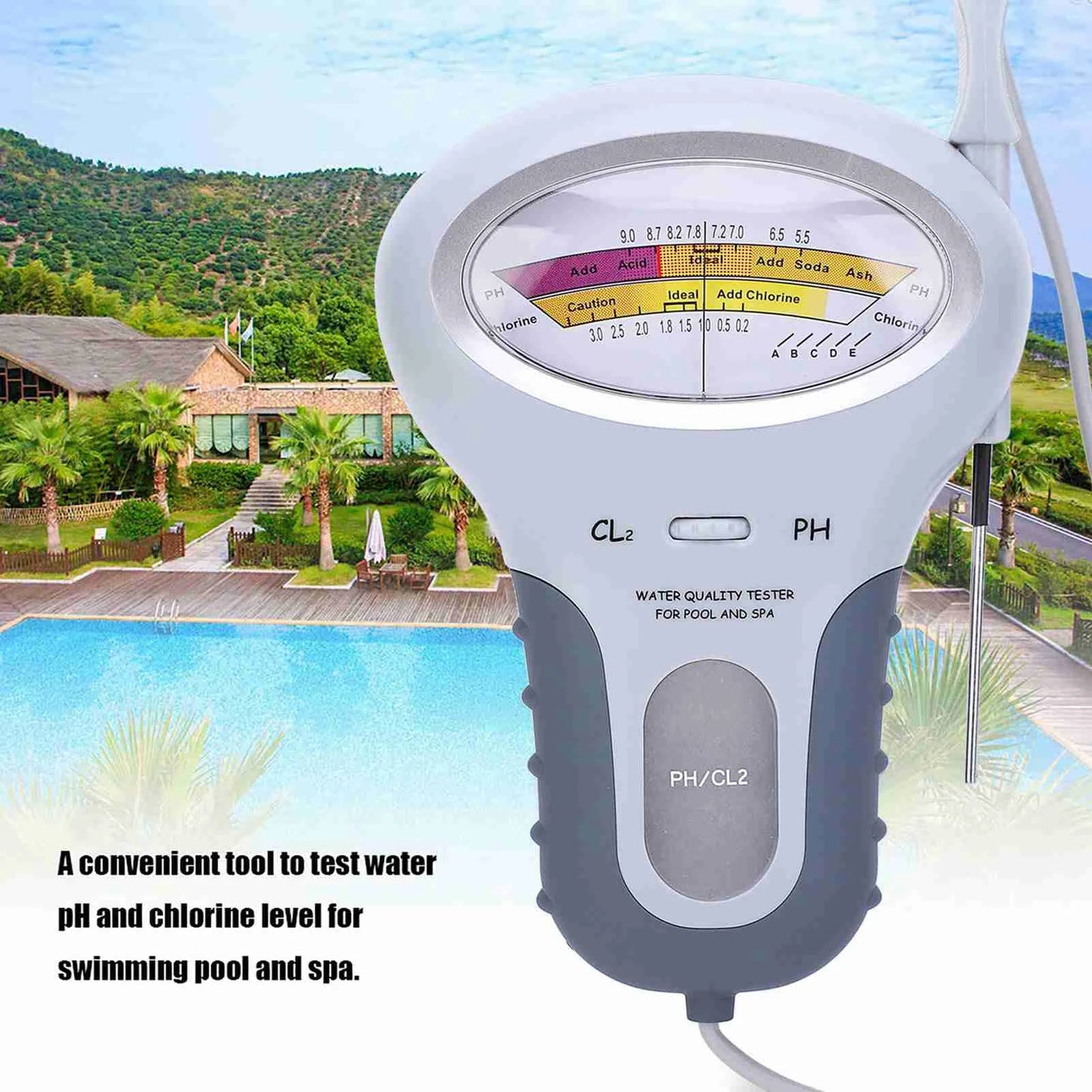 PC‑102 CL2 Chlorine &amp PH Tester Swimming Pool Spa Water Quality Analyzer with Probe Spa Chlorine Tester