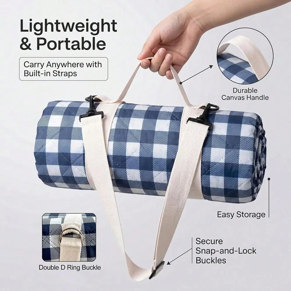 Picnic Blanket Waterproof Sandproof, Foldable Outdoor With Premium Canvas Strap Beach