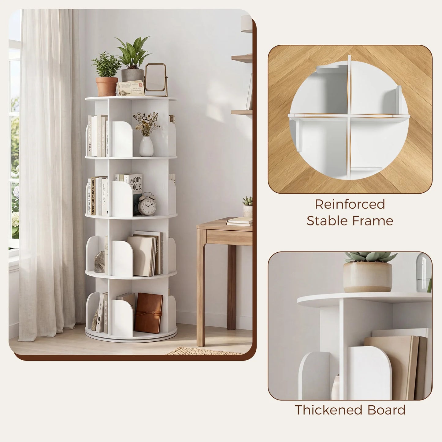 MCQ Rotating Bookshelf For Living Room With Modern Cube Storage