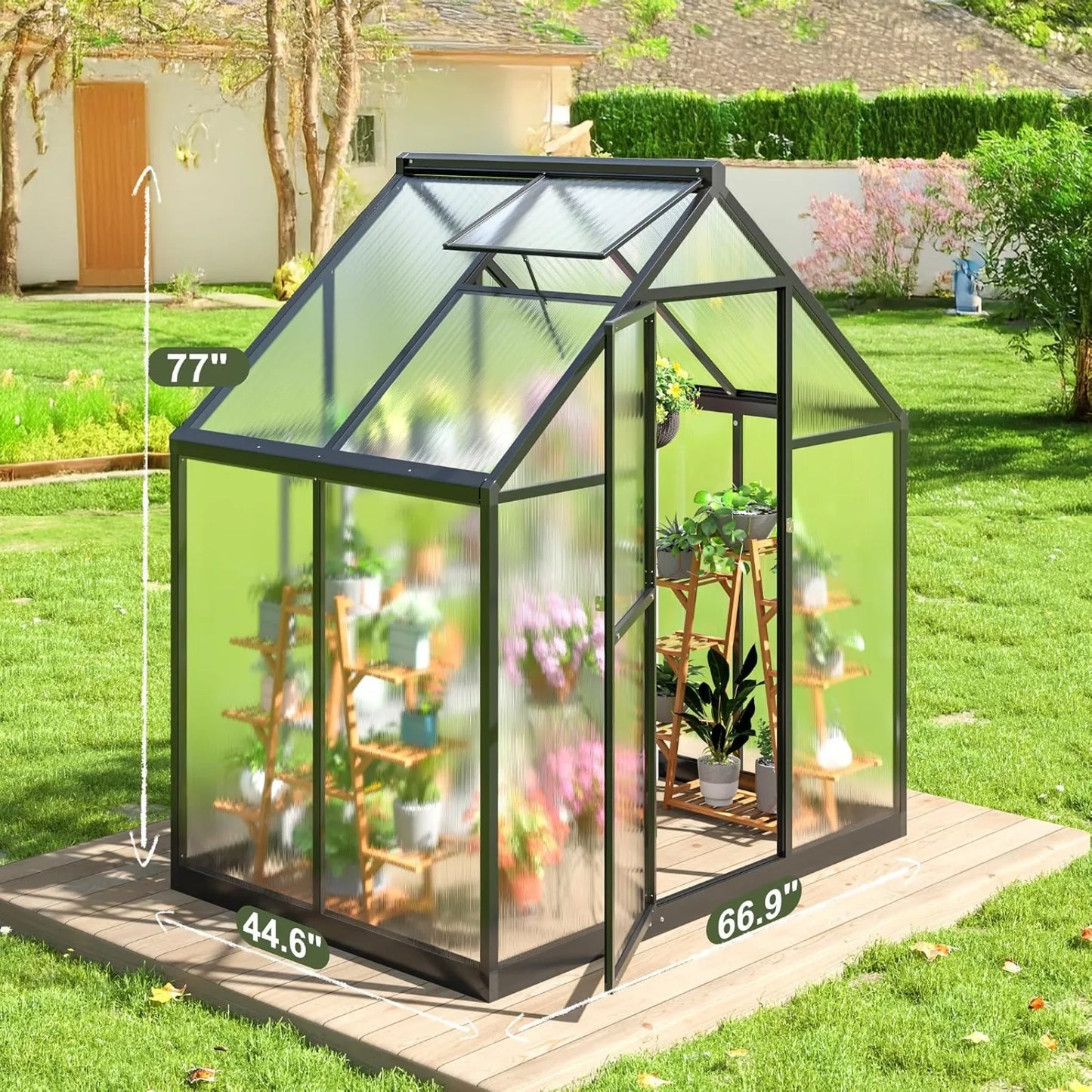 Greenhouse for Outdoors 4x6 FT | Polycarbonate Green House with Roof Vent and Quick Setup Structure, Aluminum Greenhouse for Garden Backyard, Black