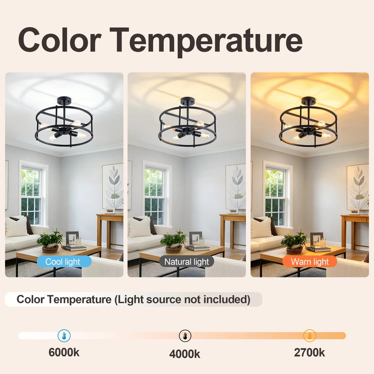 ARLGSTE Four Light Farmhouse Industrial Semi Flush Mount Ceiling Light