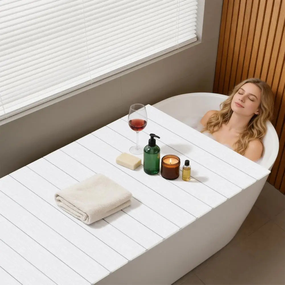 Foldable Bathtub Cover, Waterproof Anti-dust PVC Shutter Lid, Bath Insulation Cover Bathtub Tray Fit Most Tubs