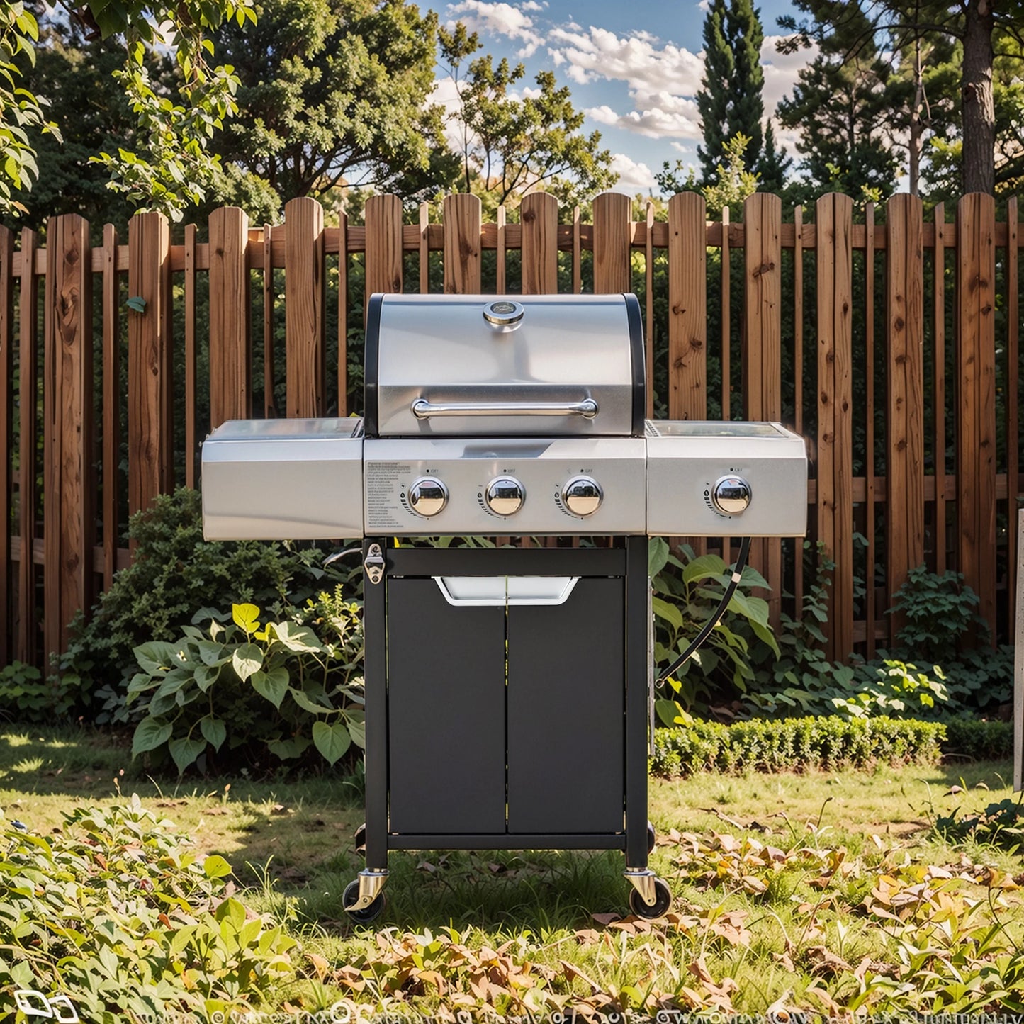 Stainless Steel Propane Grill 3 Burner Gas Grill with Side Burner for Outdoor BBQ Camping