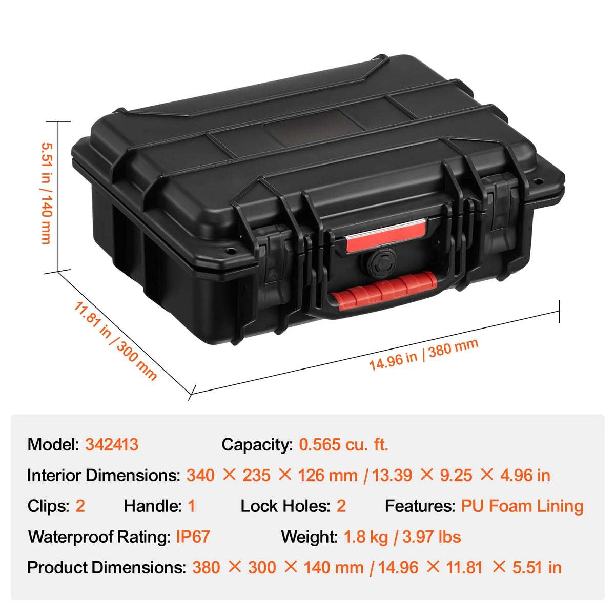 SucceBuy IP67 Waterproof Hard Case With Protective Foam Inserts
