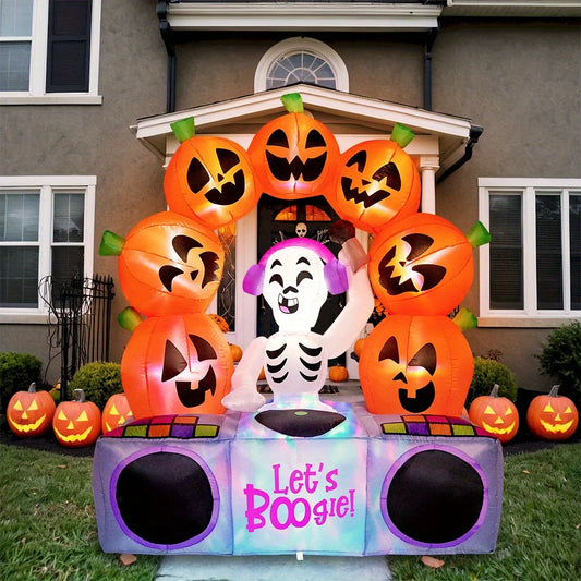 Joyfy Halloween Skeleton Pumpkin Inflatable Outdoor Decoration With Led Music