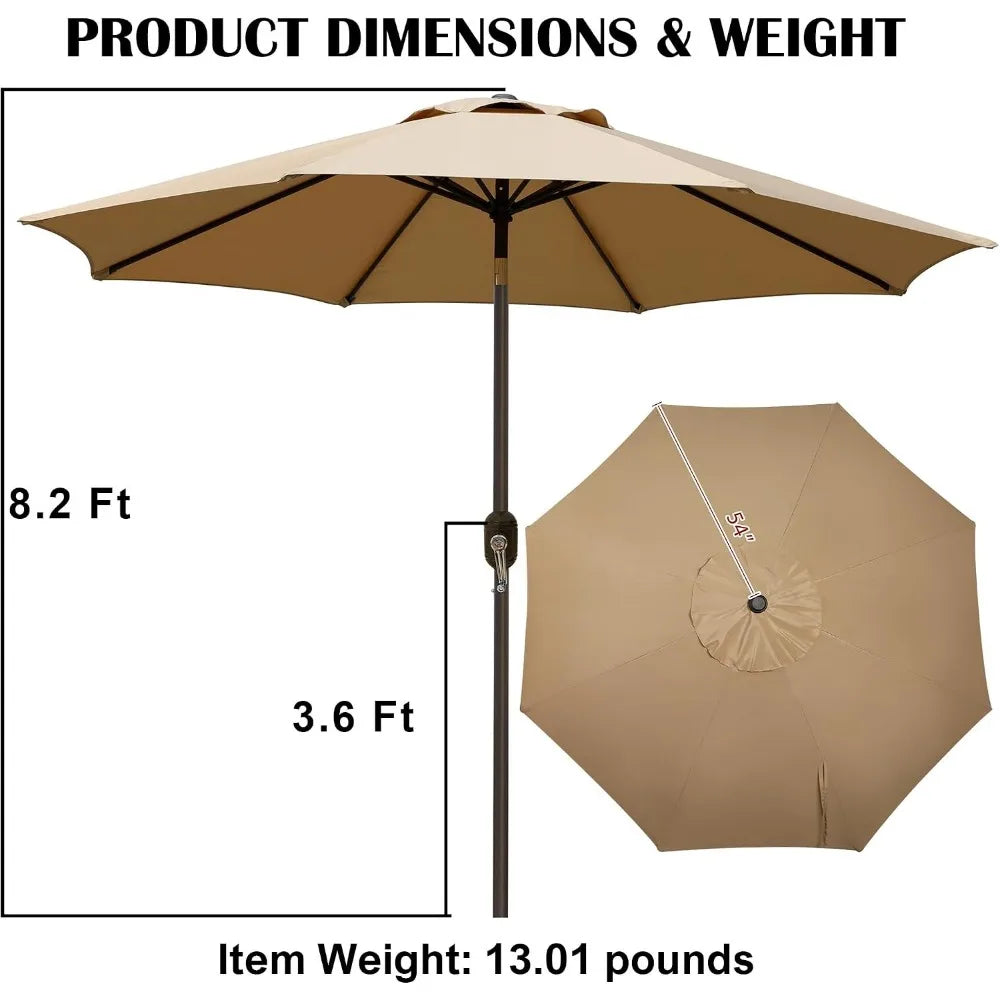 Durable 9-Foot Patio Umbrella with 8 Ribs, Tilt and Crank Lift