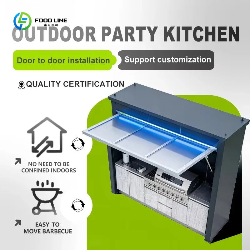 Stainless Steel Outdoor Kitchen Pod with Fridge and BBQ Grill