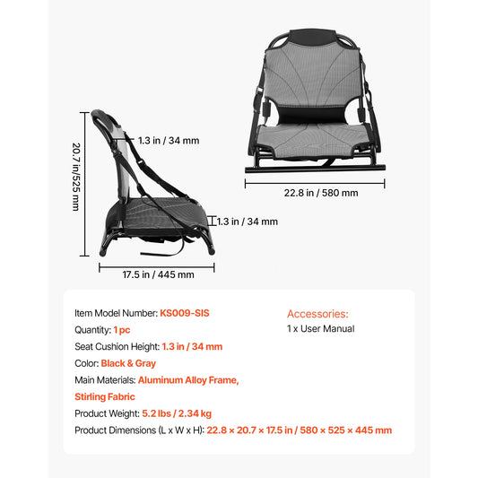SucceBuy Aluminum Kayak Seat With Adjustable Back Support