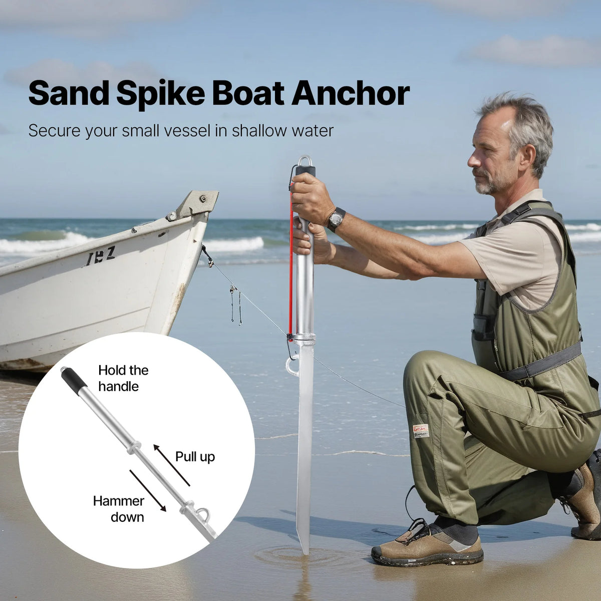 SucceBuy Sand Spike Boat Anchor 36 inch Slide Anchor Shore Spike for Securing Jet Ski PWC Pontoon Kayak on Beaches & Sandbars