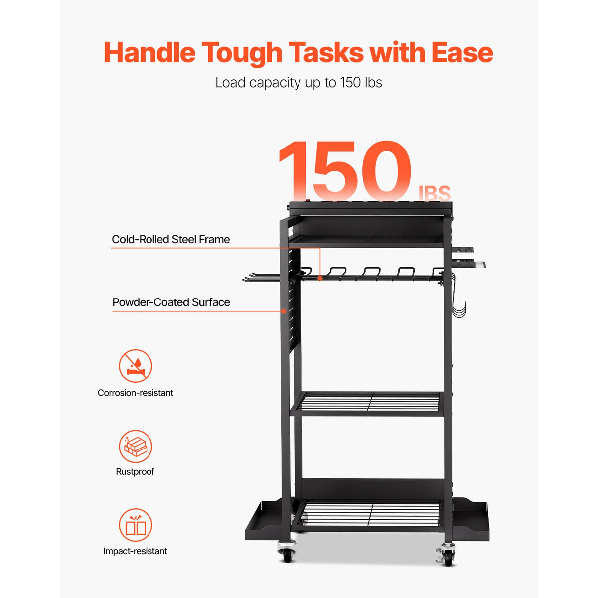Rolling Tool Organizer Cart With Integrated AC Charging Station