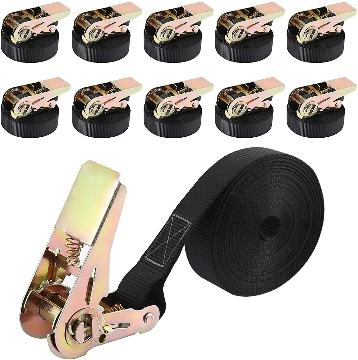 10 X Tension Straps Hard Lashing Straps Ratchet Tension Strap One-Piece 6M X 25mm
