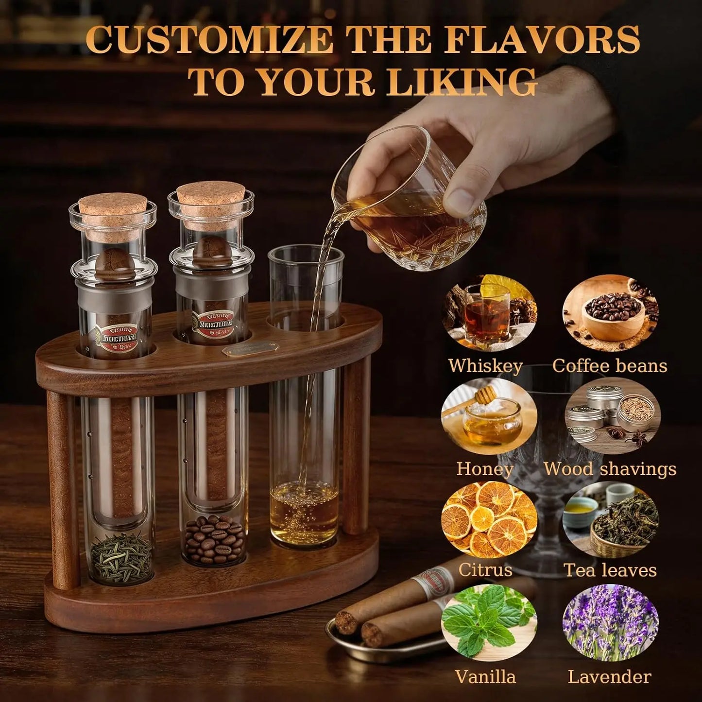 Semkont Cigar Humidor Flavor Glass Tube Kit With Wooden Stand