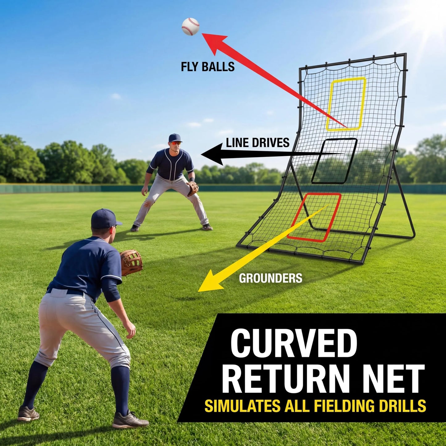 Softball Baseball Back Net - 6 x 4 Feet Rebounder for Pitching and Fielding, 3 Goal Zones