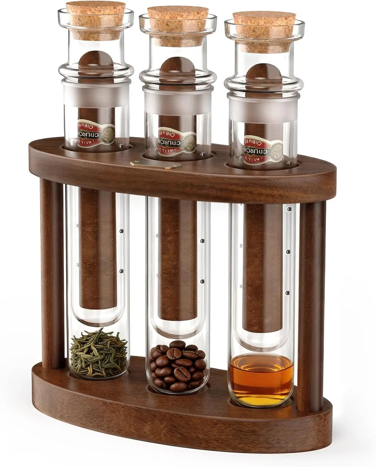 Semkont Cigar Humidor Flavor Glass Tube Kit With Wooden Stand