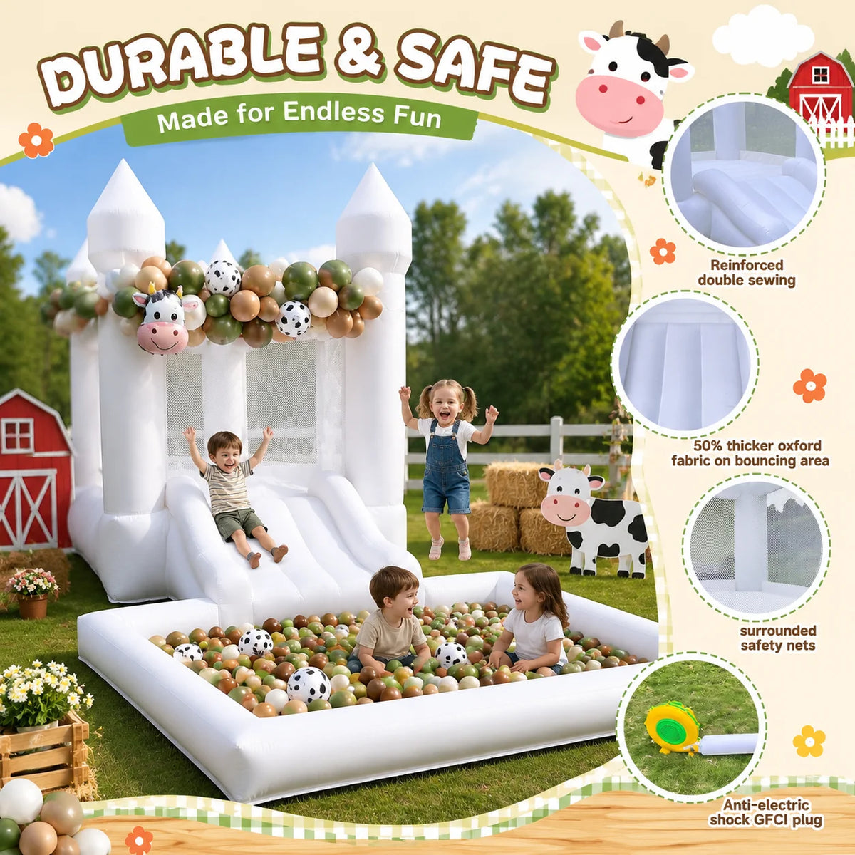 Inflatable Bounce House With Slide And Ball Pit For Kids