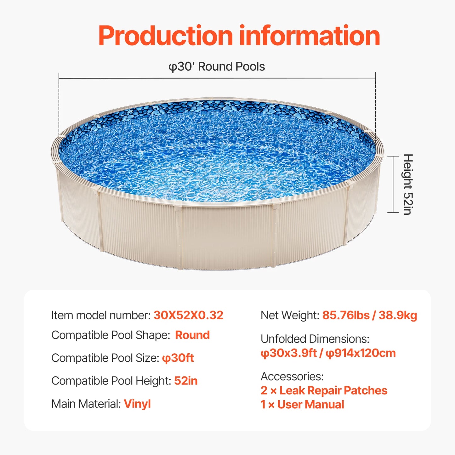 SucceBuy Swimming Pool Liner Replacement Vinyl Overlap Style